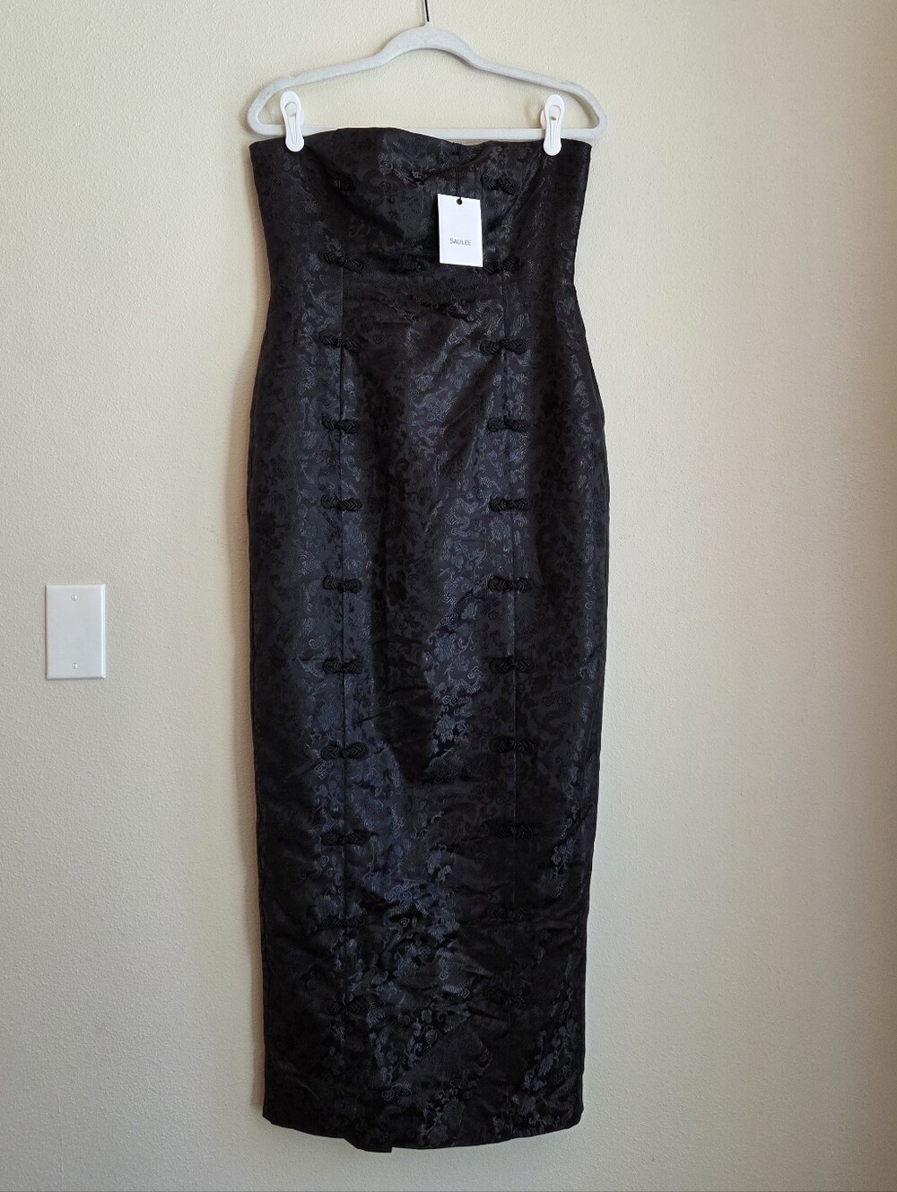 SAU LEE Jennifer Dress in Black Jacquard NWT Strapless Midi Size 10 - Picture 5 of 14